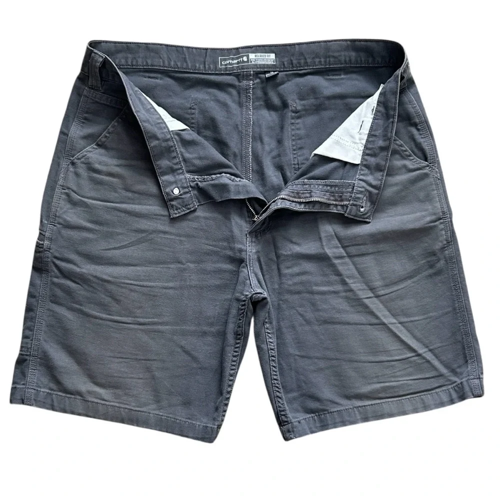 Carhartt Rugged Flex Canvas Work Shorts Mens 38 Gray Relaxed Fit Workwear